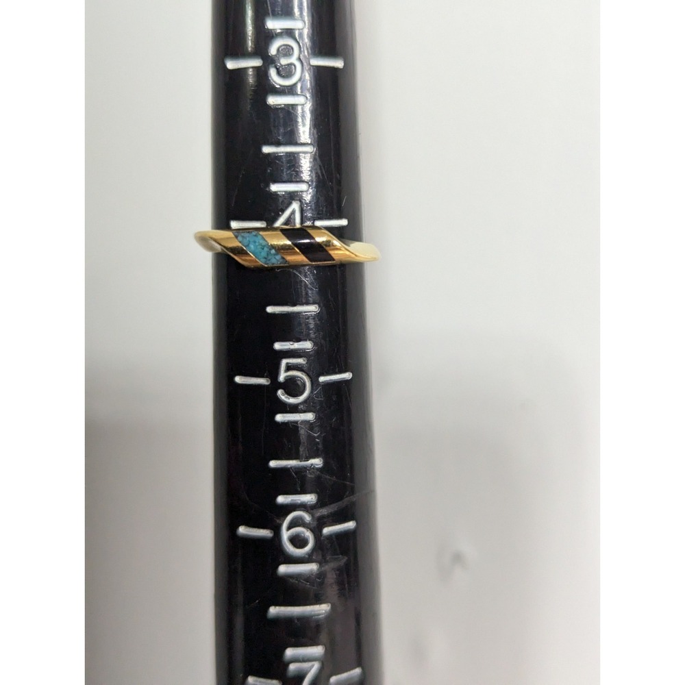 Womens mens unisex gold band ring size 4 Turquoise black onyx‎ ? colors inlay